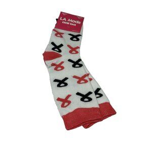 LA moda womens high crew sock shoe size 4-10 sock size 9-11 pink black ribbon